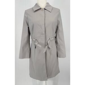Three Rivers Gray Belted Trench Coat Hidden Button Tailored Jacket Size M